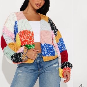 Colorful Chunky Knit Cardigan